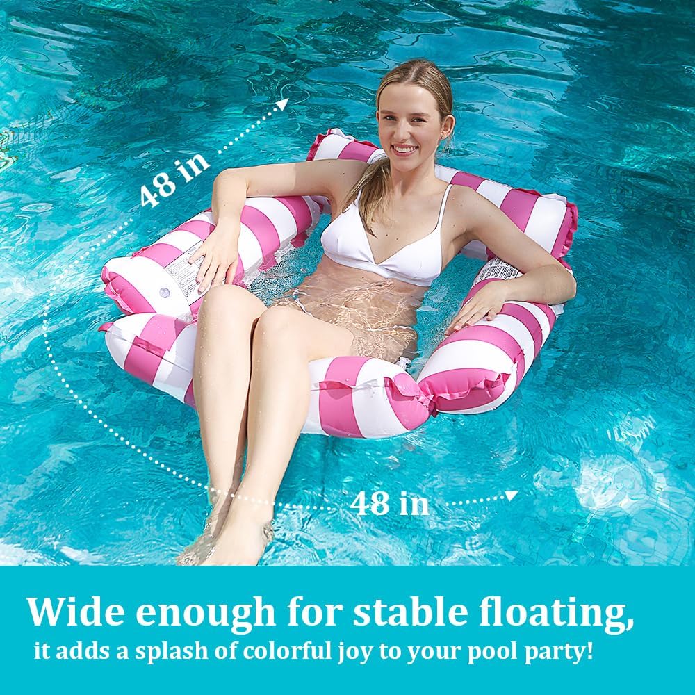 4 Pack Inflatable Pool Floats Adult, Pool Float Rafts Water Hammock with Cup Holders, Pool Floaties for Adults