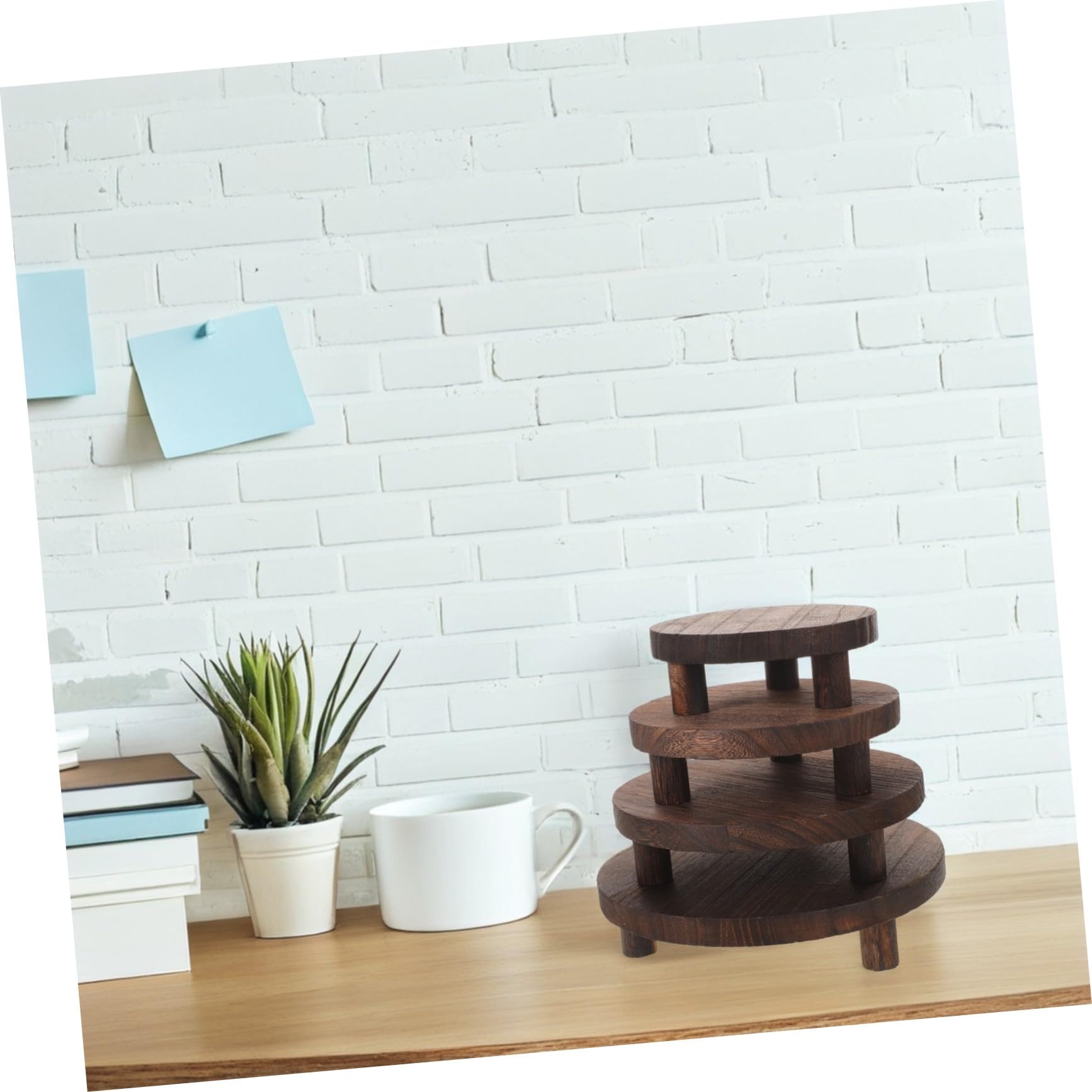 Yardwe 4pezzi Espositore in Legno da Alzata in Legno Naturale Rotonda per Vasi e Oggetti Supporto per Esposizione da Tavolo in Stile Fattoria