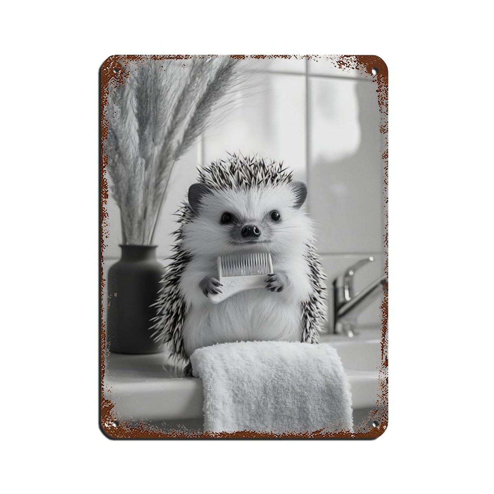 Cute Hedgehog, Adorable Animal Tin Sign Vintage Metal Pub Club Cafe Bar Home Wall Art Decoration Poster Retro 12x16inch(30x40cm)