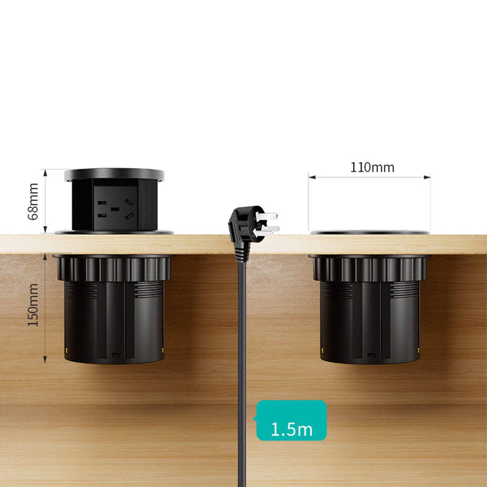 Presa elettrica pop-up con 3 prese universali, ricarica wireless e porte per caricabatterie B+Type-c per casa, ufficio, cucina, piani di lavoro, scrivania,White