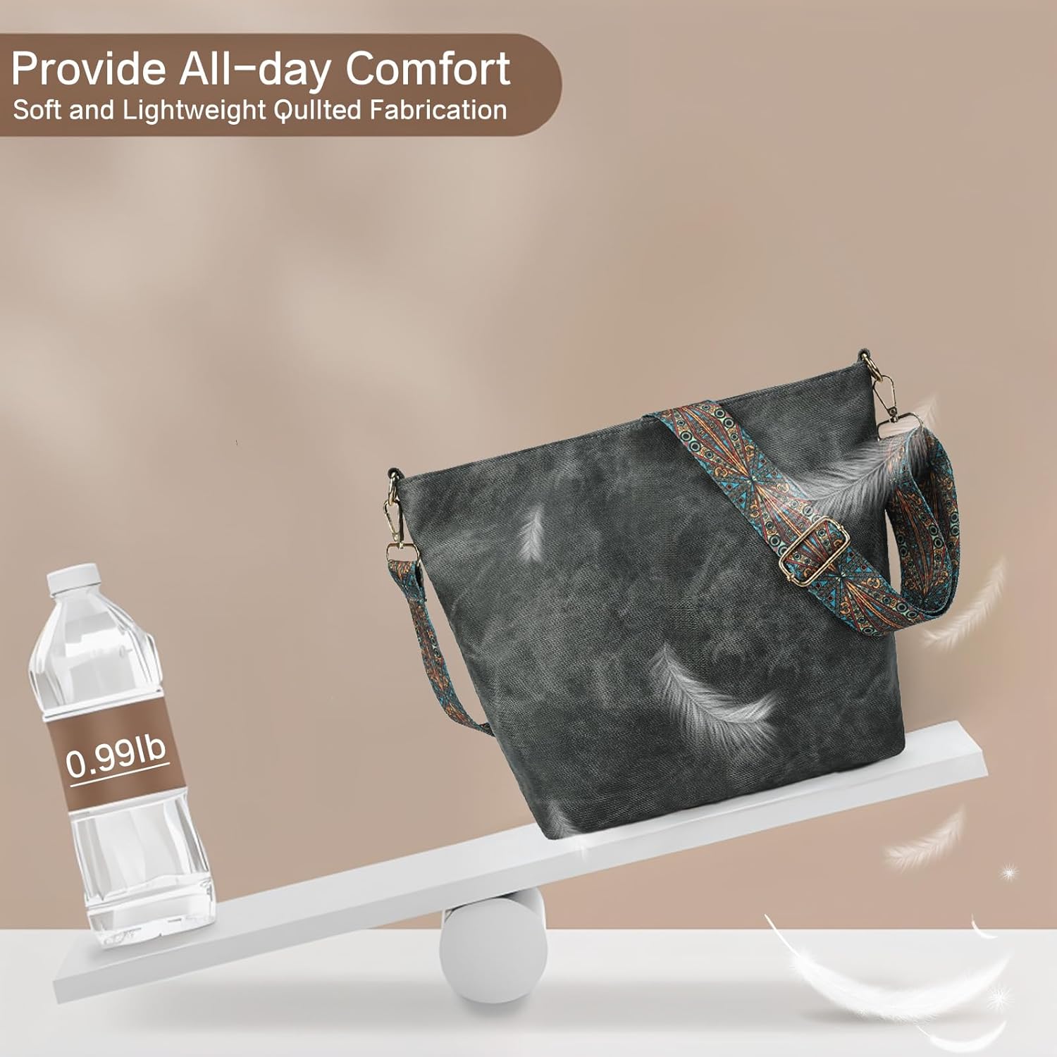 LAVTUG Hobo Bag for Women, Vegan Leather Shoulder Handbags Slouchy Bag with Zipper Everyday Tote Purse, Adjustable Strap | Slouchy, for Work, Travel, Weekender - Image 7