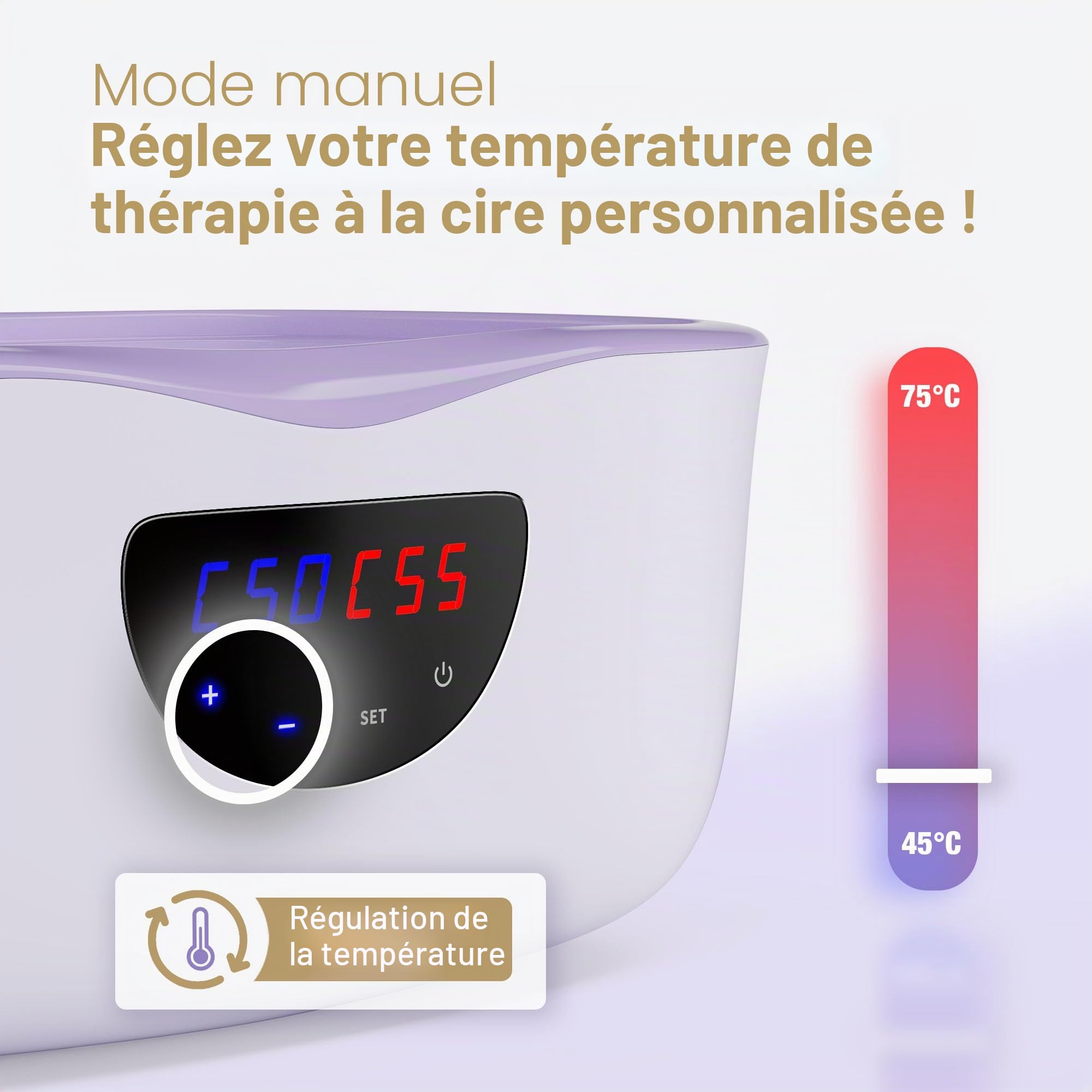 LAVANY Bain de paraffine pour mains et pieds, 4000 ml, appareil à cire de paraffine 230 W avec accessoires, cire de paraffine 1350 g et gants jetables (violet)