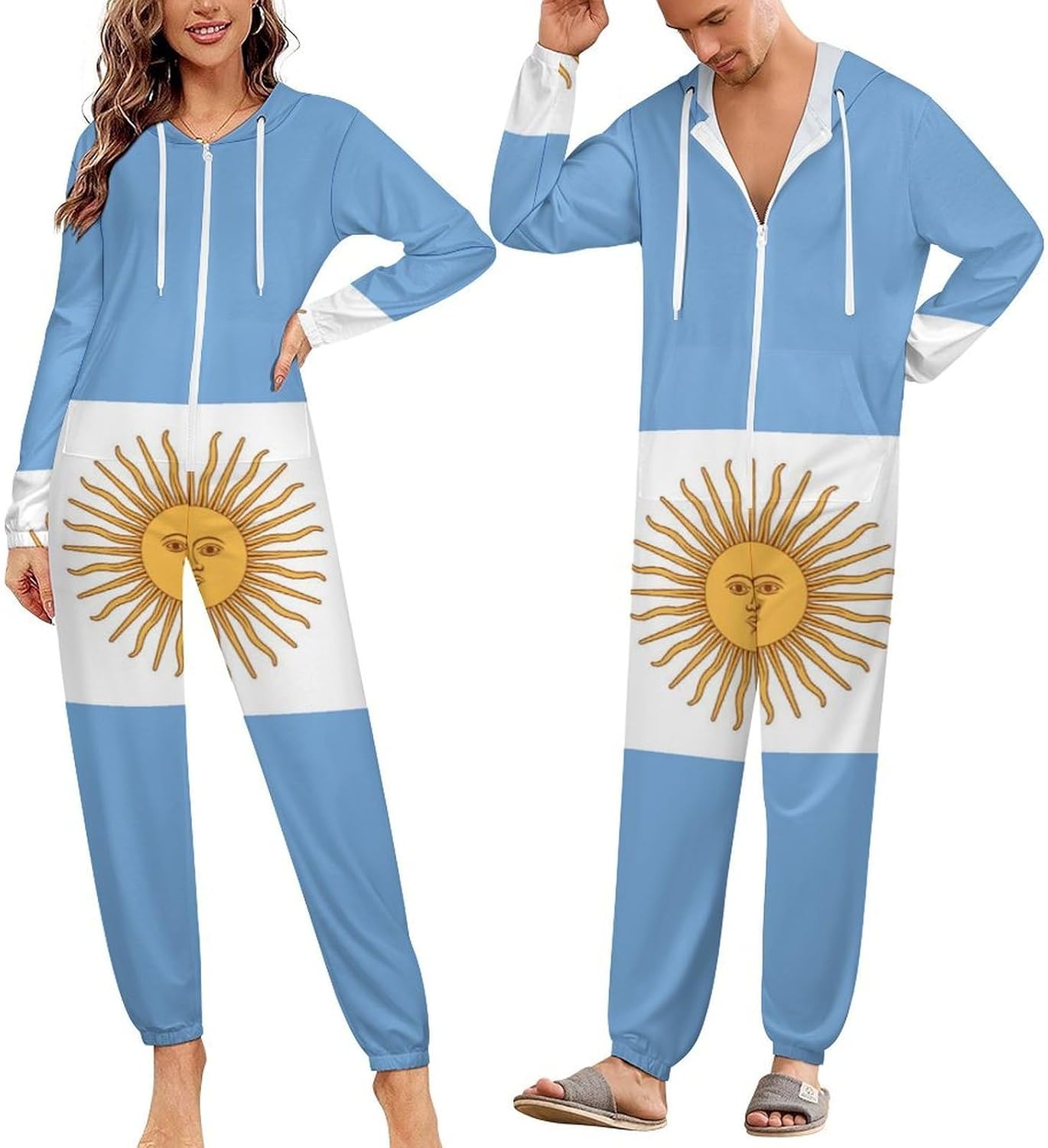Argentina Flag Adult Pajamas Onesie with Hood Pocket Jumpsuits One Piece Sleepwear