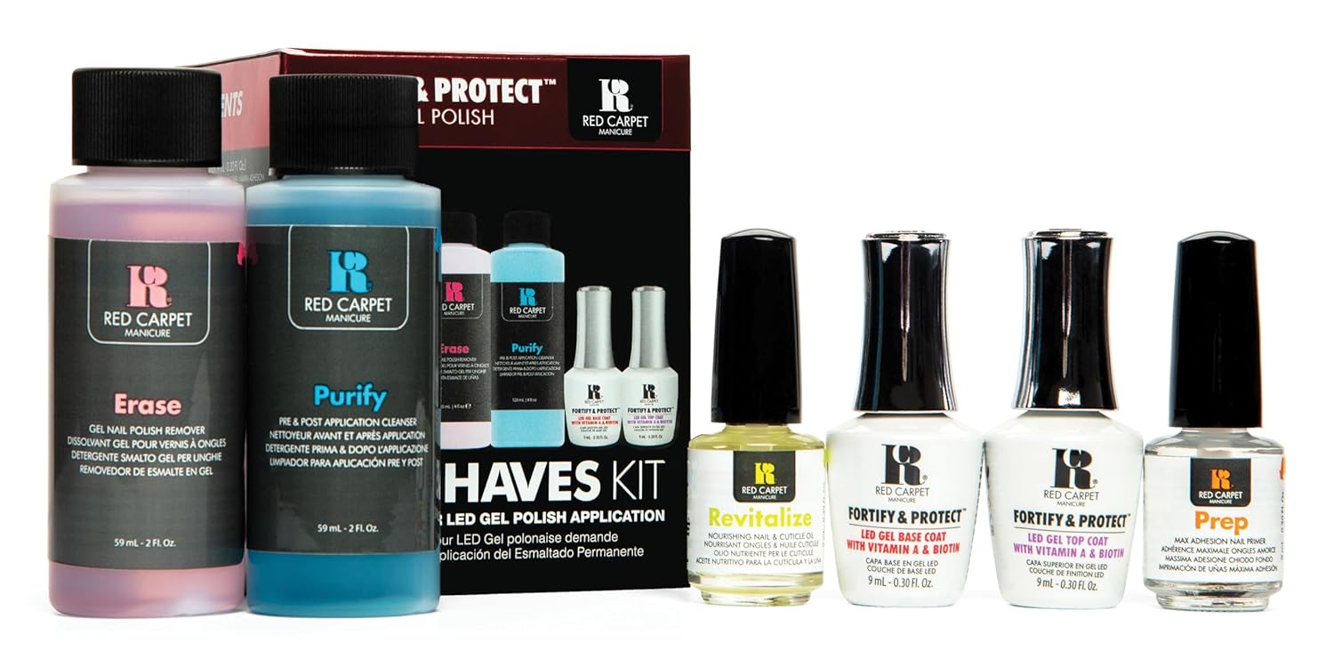 Red Carpet Manicure Fortify & Protect Kit – Essentials for UV/LED Gel Application. Vitamin A & Biotin Infused, Long-Lasting, Chip-Resistant Manicure