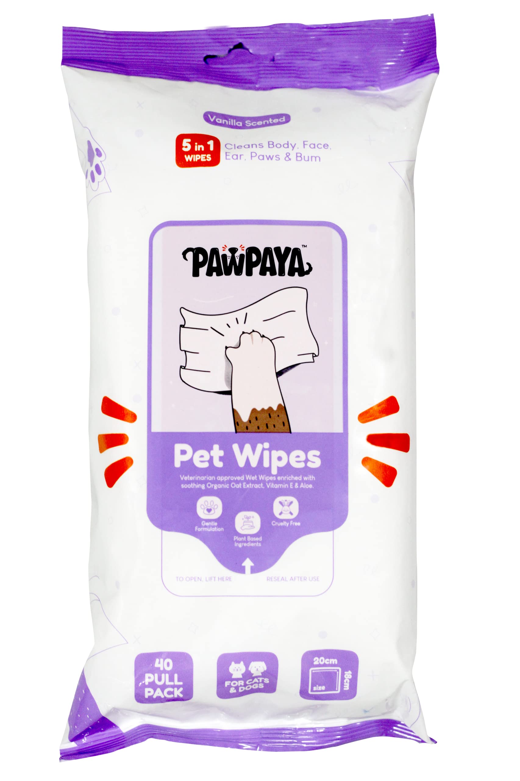 Pack of 3 Pawpaya Every Day Pet Wipes Made for All Cats and Dogs Safe for Daily Use Made Form Plant-Based Ingredients 5 in 1 Cleaning Wipes Alternative for Bath Or Spot Cleaning 40 Pull Pack