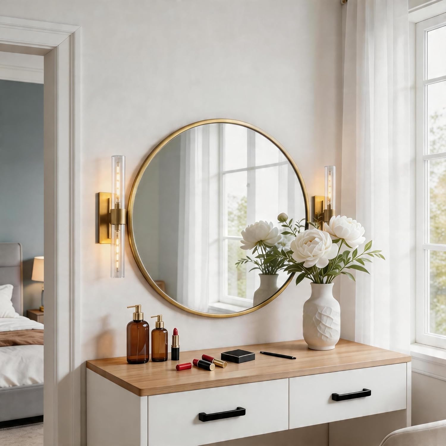 Bathroom Sconces Set of 2, Hardwired Wall Sconces 22.8in Modern Sconces Wall Decor Set of 2 Vanity Light Over Mirror, Horizontal or Vertical Sconce for Living Room,Bulb Included