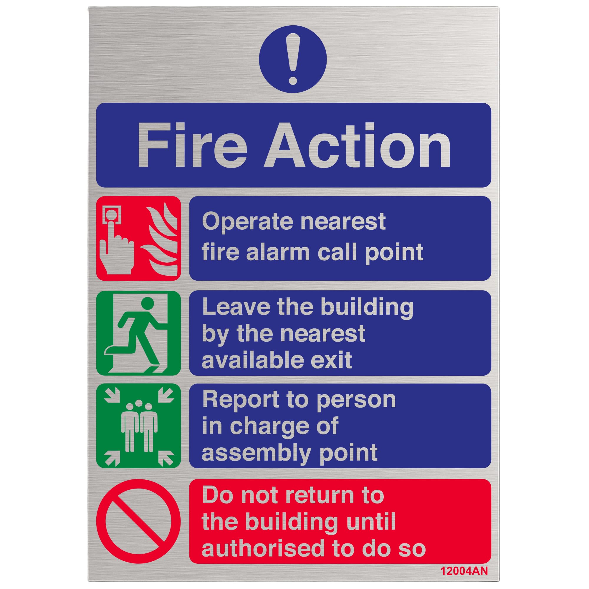 Vsafety Red, White V Safety General Fire Action Prohibition/Safe Sign - 150Mm X 200Mm - 3Mm Brushed Alu Comp