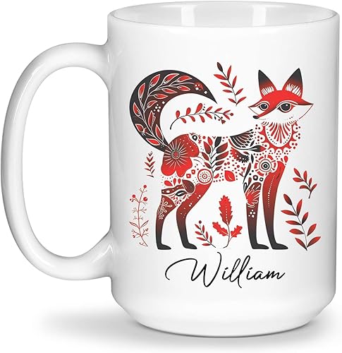 Miniatura 8 de Taza de café escandinava vintage, arte floral nórdico con ciervos, taza de café personalizada con nombre para amantes del arte popular, regalo para