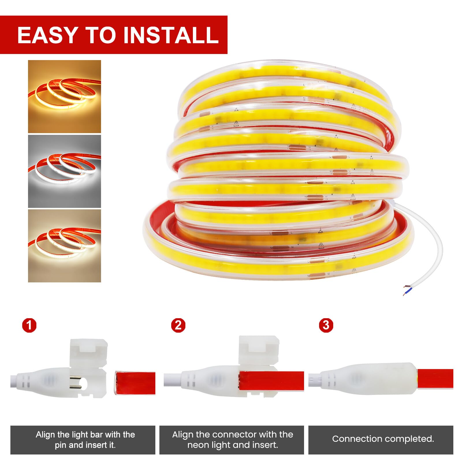 Tira LED COB 220V [20M, Blanco Cálido 3000-3500K],IP65 impermeable flexible,240 LEDs/m Tira LED FCOB CRI85+,cortable cada 10cm,Decoración para el hogar - Sin fuente de alimentación