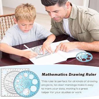 2 Pcs Plastic Multifunctional Geometric Ruler, Accurate Scale | Mathematics Drawing Ruler, Circle Template Measuring Geometry Ruler for Student School Office Supplies