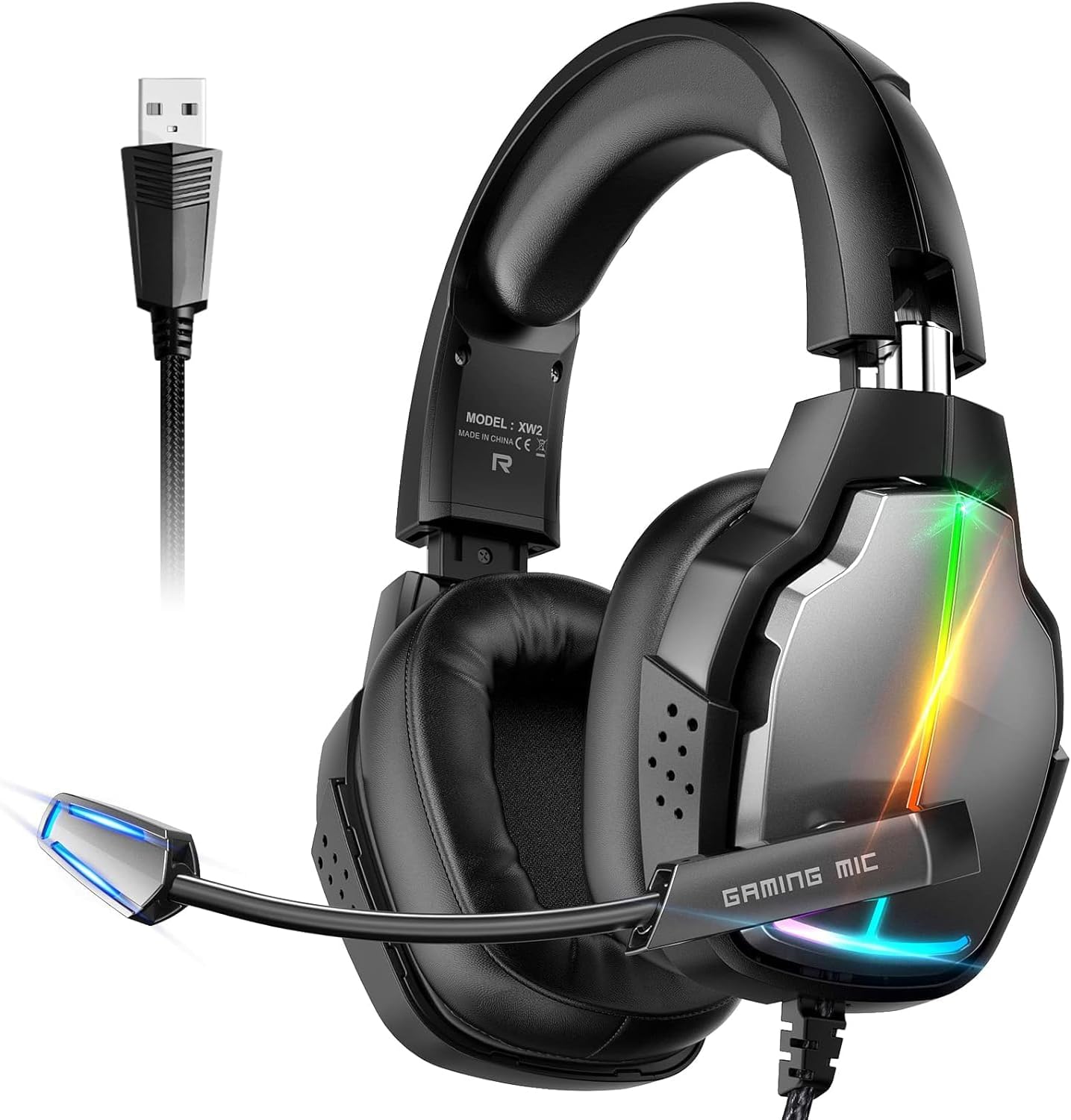 The Tatybo XW2 USB Gaming Headset with its USB connector prominently displayed.