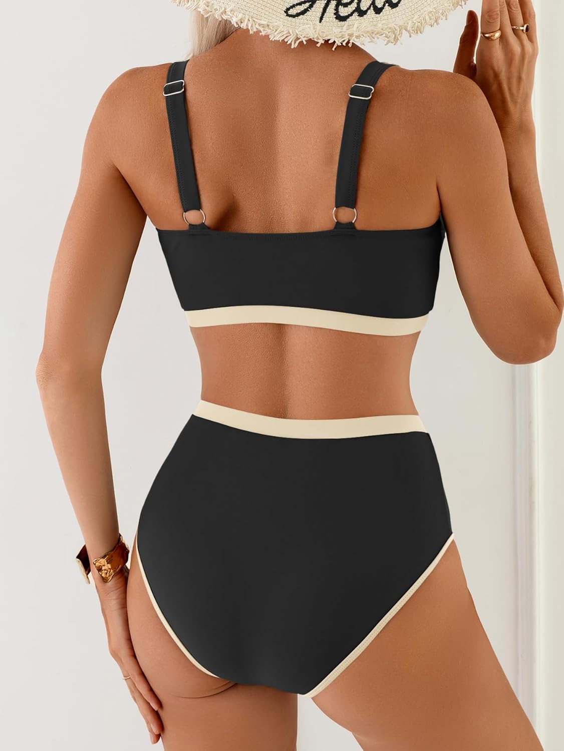 Women's High Waisted Bikini Sets Color Block Two Piece Swimsuits Sporty V Neck Bathing Suit - Image 3