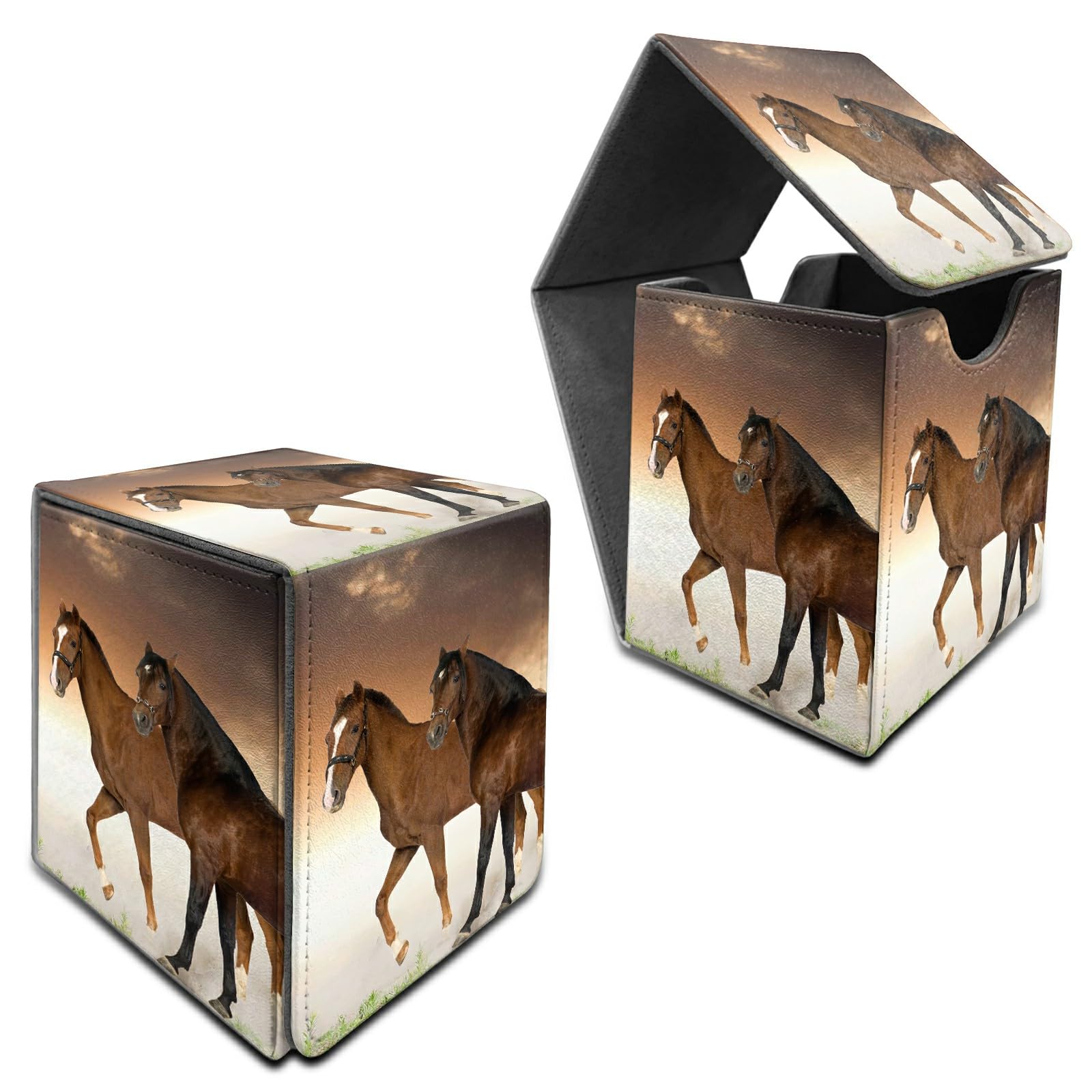 RWUTYTIUL for MTG Commander Deck Box, Card Storage Box Fits 100+ Sleeved Cards, PU Leather Large Size Strong Magnet Card Deck Case Holder for Board Game Magic MTG TCG CCG, Horses
