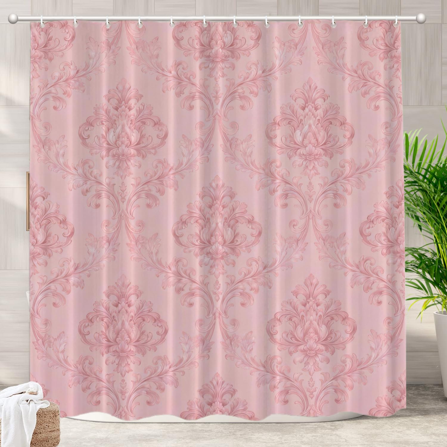 Rideau de douche imperméable rose anti-moisissure à séchage rapide en polyester
