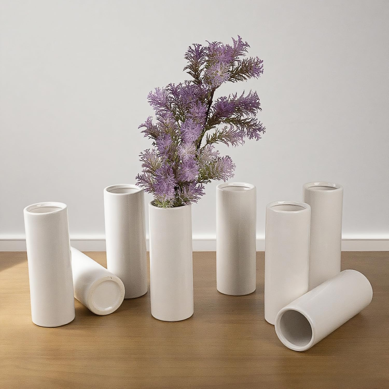 Moderne weiße Keramikvasen, Set mit 10 Stück, für Wohnzimmer, Schlafzimmer, 18 cm, minimalistische, frische kleine Blumenvasen für Blumenstrauß, künstliche Pflanzen, Heimdekoration, Büro