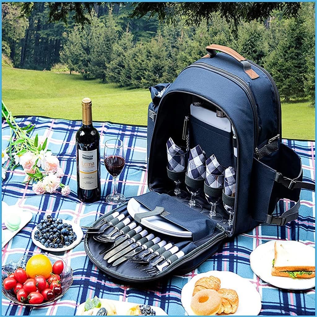 JSEIAJB 4 Persons Picnic Backpack with Refrigerated Compartment Detachable Bottle Portable Camping Tableware Picnic Bag(E)