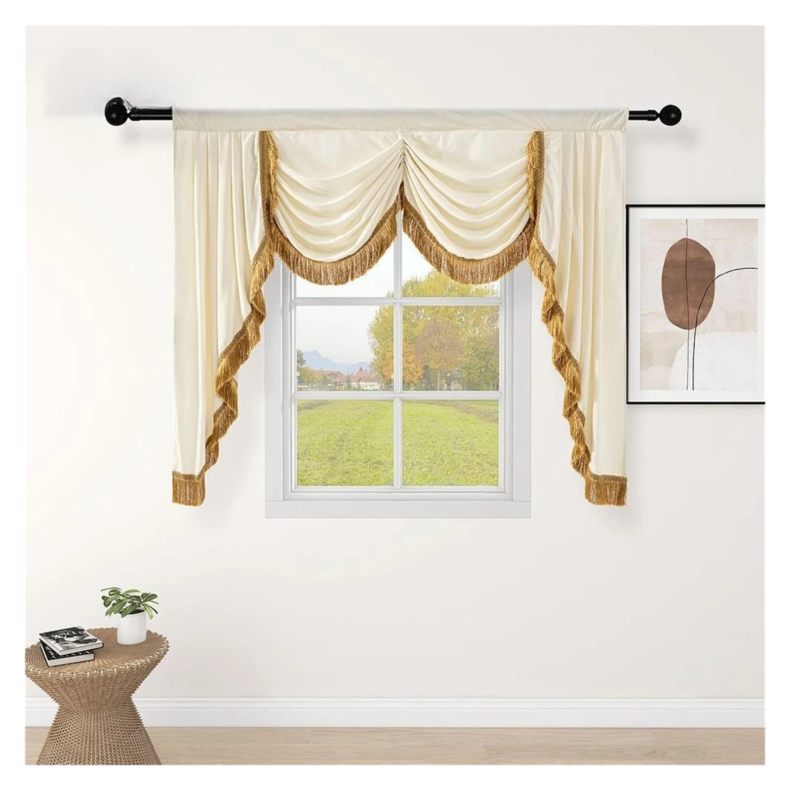 MFESFCS Swags For Windows Curtains For Living Room Bedroom Dining Royal Luxury Valance Pelmet Window Swag Curtain Wedding Backdrop Stand(Blue,TAPE_600CM WIDTH)