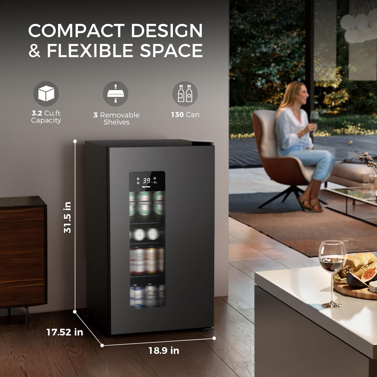 Kismile 3.2 Cu.Ft Beer Fridge, Auto Defrost, Electronic Control, LCD Display, Adjustable Temperature, Compact Refrigerator Premium Unique Design for Home/Dorm/Office