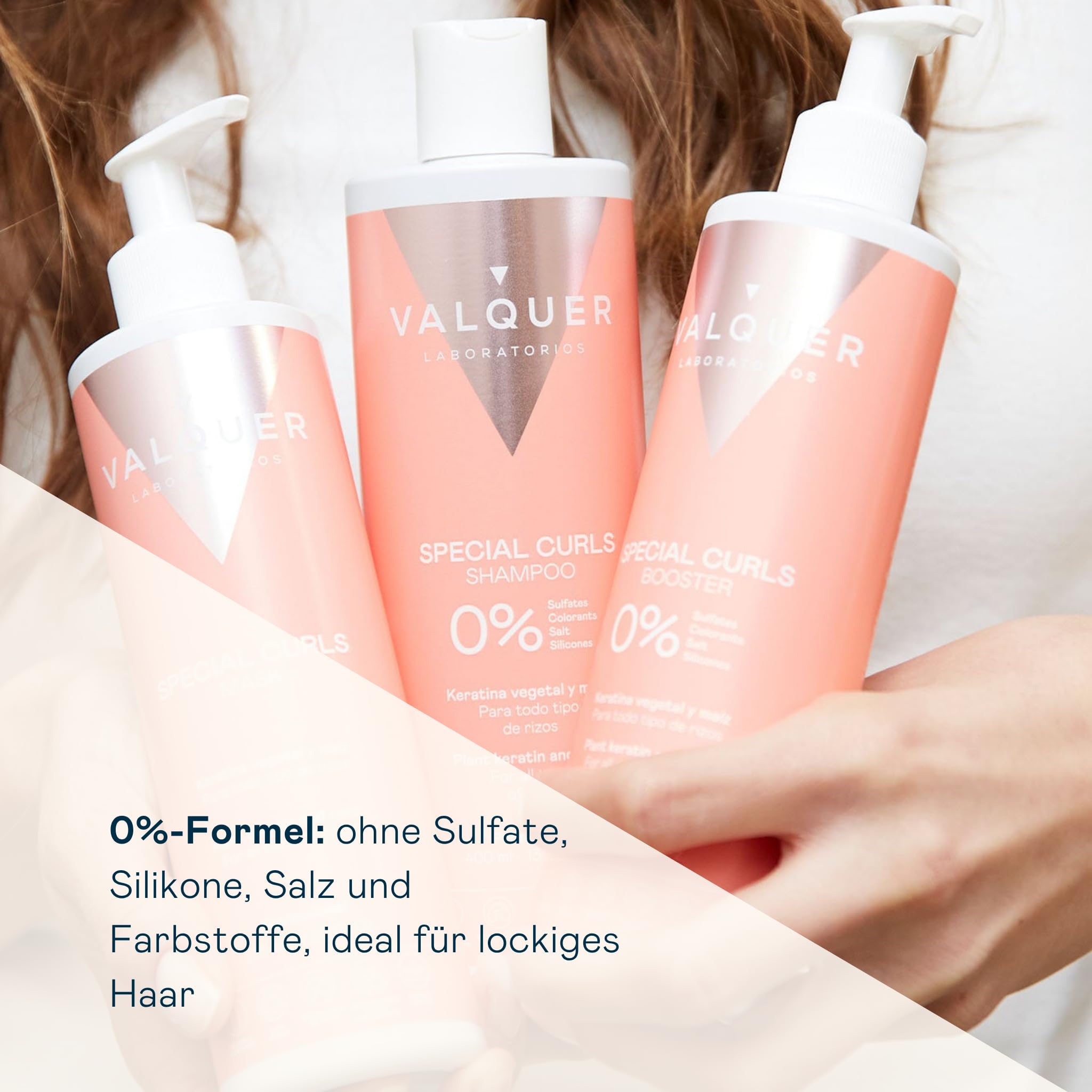 Valquer Spezial-Locken-Set | Shampoo, Maske und Conditioner | 400 + 275 + 300 ml | Pflege für Curly Girl | Spendet Feuchtigkeit und macht das Haar geschmeidig mit Keratin und Mais | Vegan
