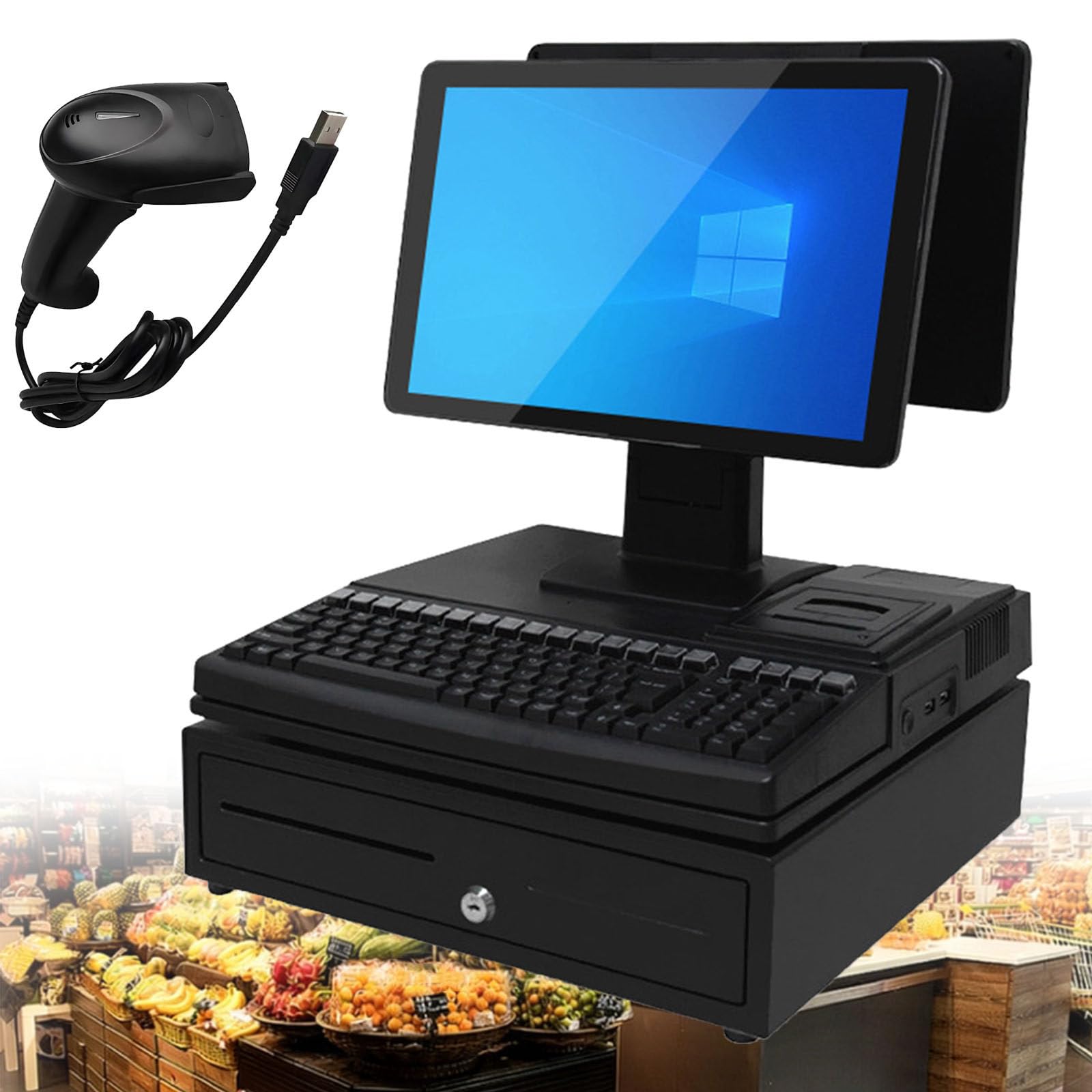 Ptatritious F Smart Cash Register Pos System, 15.6 Inch Touch Screen, Cash Register, Keyboard, Built-In 58Mm Printer, Pos Computer, Windows 10, Or Retail And Restaurant -8+256Gb