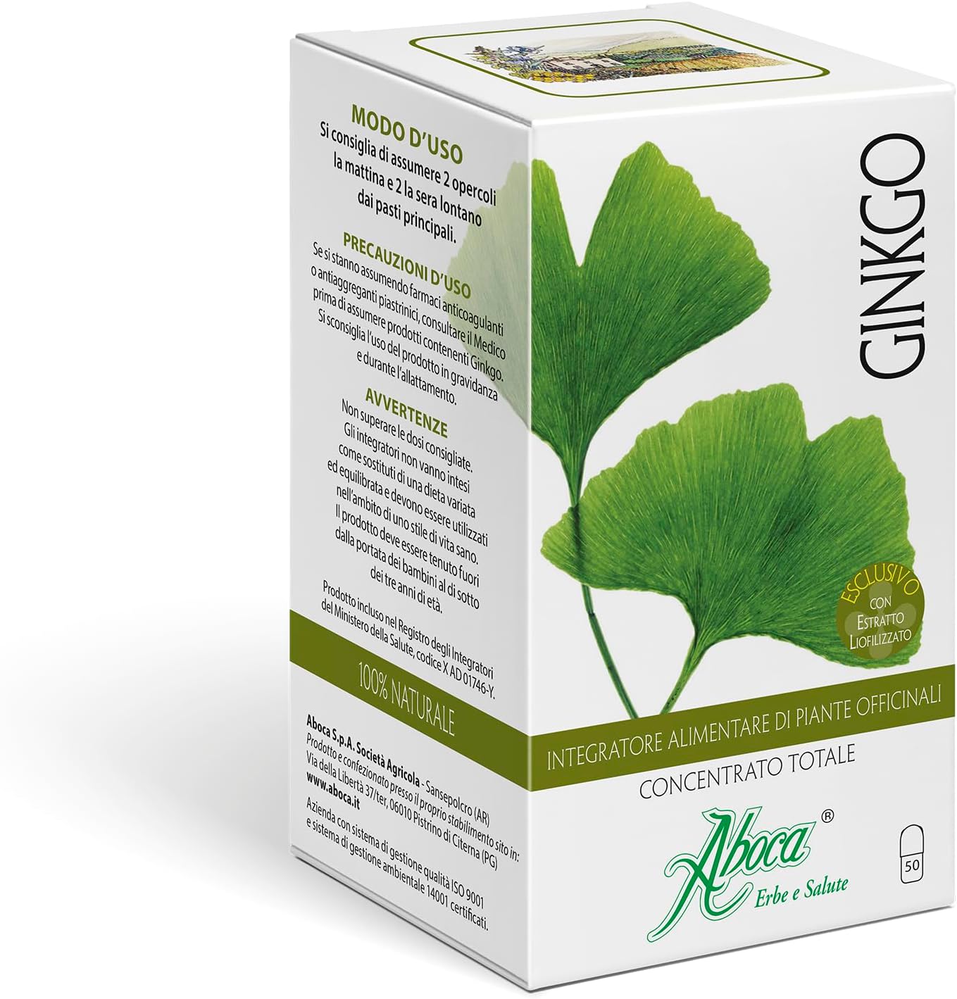 Aboca Ginkgo Concentrato Totale 50 Opercoli - Integratore Alimentare per la Fisiologica Funzionalità del Microcircolo e le Funzioni Cognitive