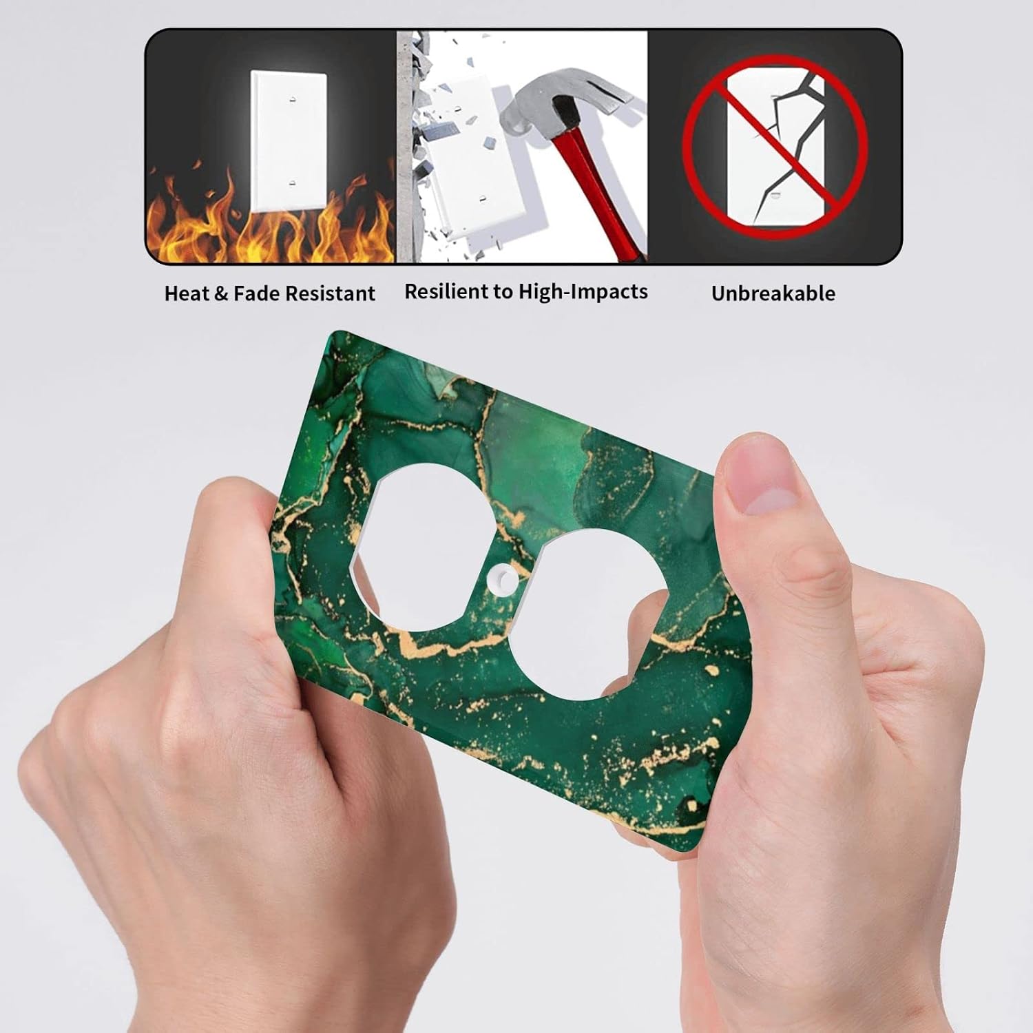 Green Gold Marble Single Duplex Light Switch Plates And Outlet Covers Decorative Electrical Wall Plate 1 Gang Receptacle Switchplate Decorate Plug Cover For Bathroom Bedroom 4.5 * 2.76 Inch image 4