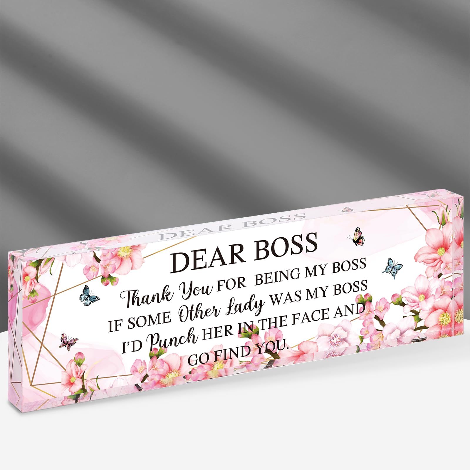 Pinkunn Boss Lady Gifts for Women Inspirational Quotes Office Gifts for Women Acrylic Boss Lady Office Decor Birthday Appreciation Keepsake and Paperweight for Leader(Elegant Style)
