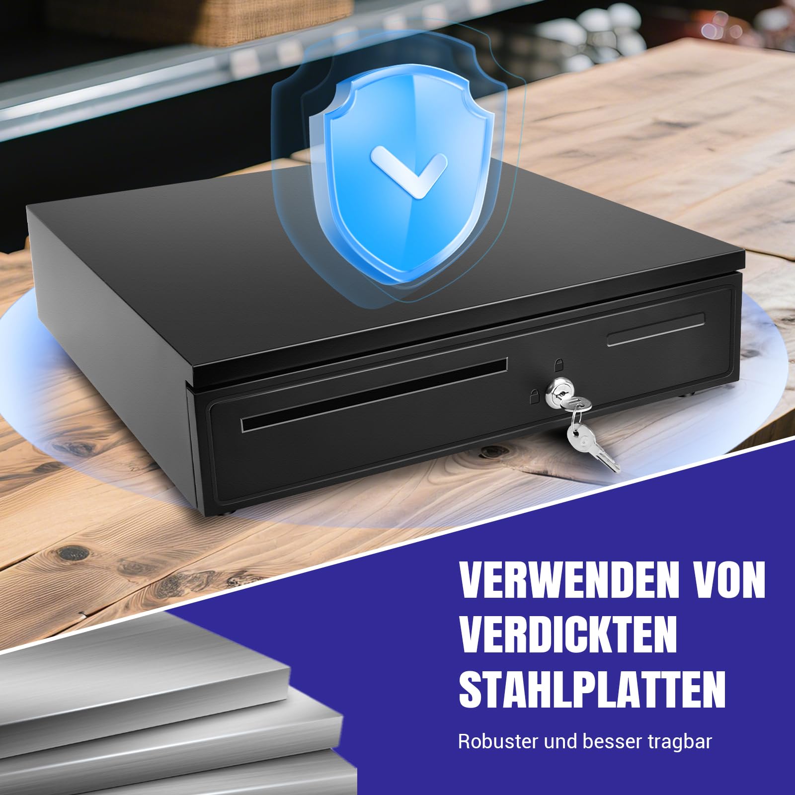 Cash Drawer box Storage Holder 5 bill & 5 vassoi portamonete rimovibile auto manuale Open Key Lock RJ11 interfaccia per registratore di cassa stampante POS negozio supermercato hotel, UK stock