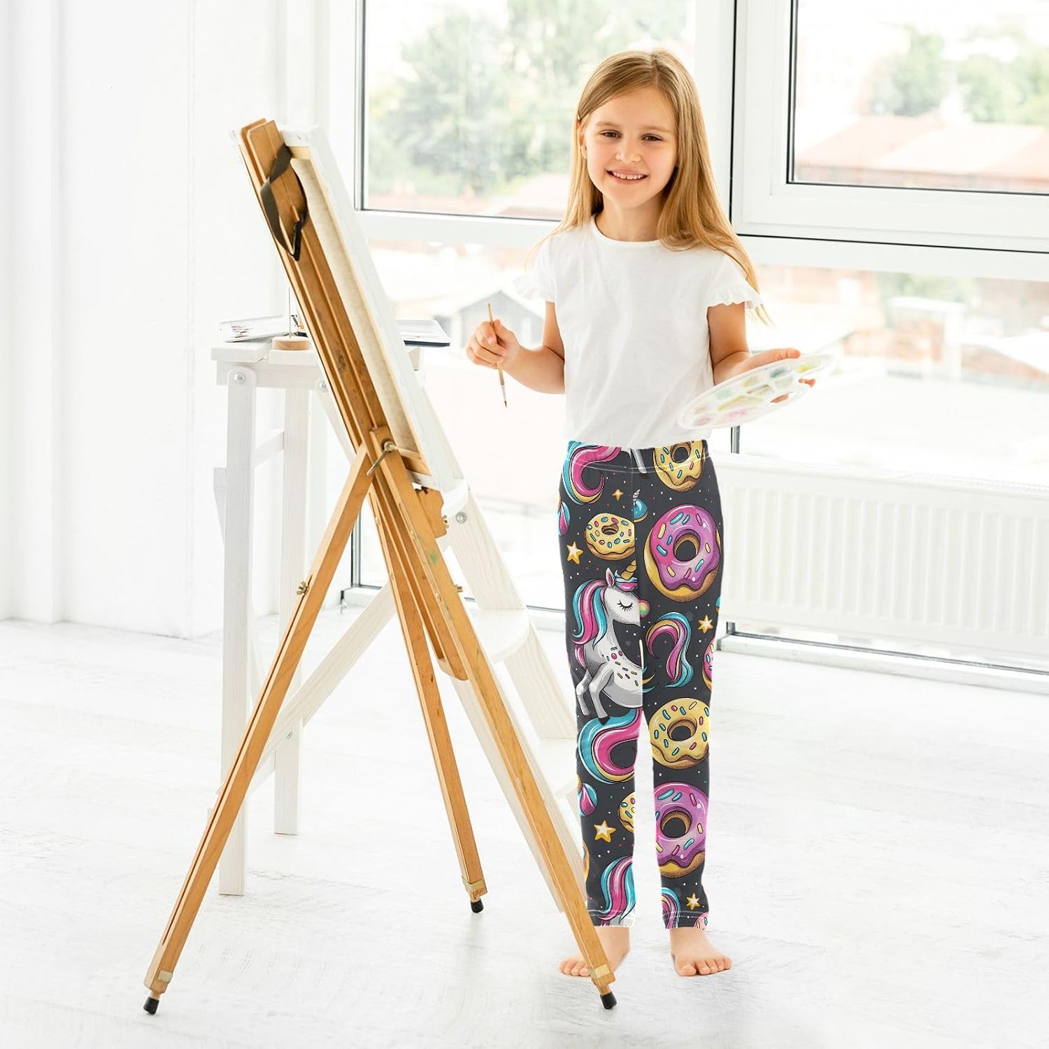 Active Leggings for Girls Cute Unicorn Gray
