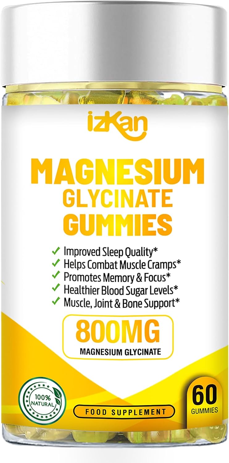 Magnesium Glycinate Gummies 1600mg – Sugar-Free Magnesium Supplement with Calcium, Potassium Vitamin D, B6 & CoQ10 for Calm Mood & Muscle, Sleep Support 60 Gummies (1X)