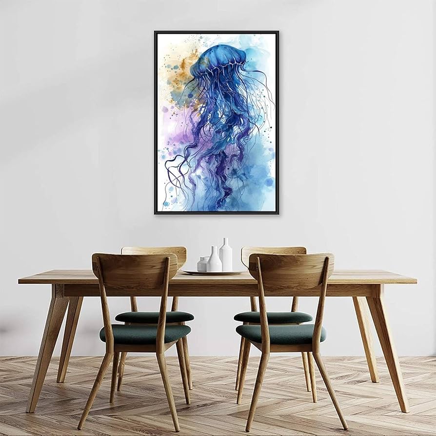 Amazon.co.jp: 絵画 青いクラゲインテリア 絵画 水彩イラスト