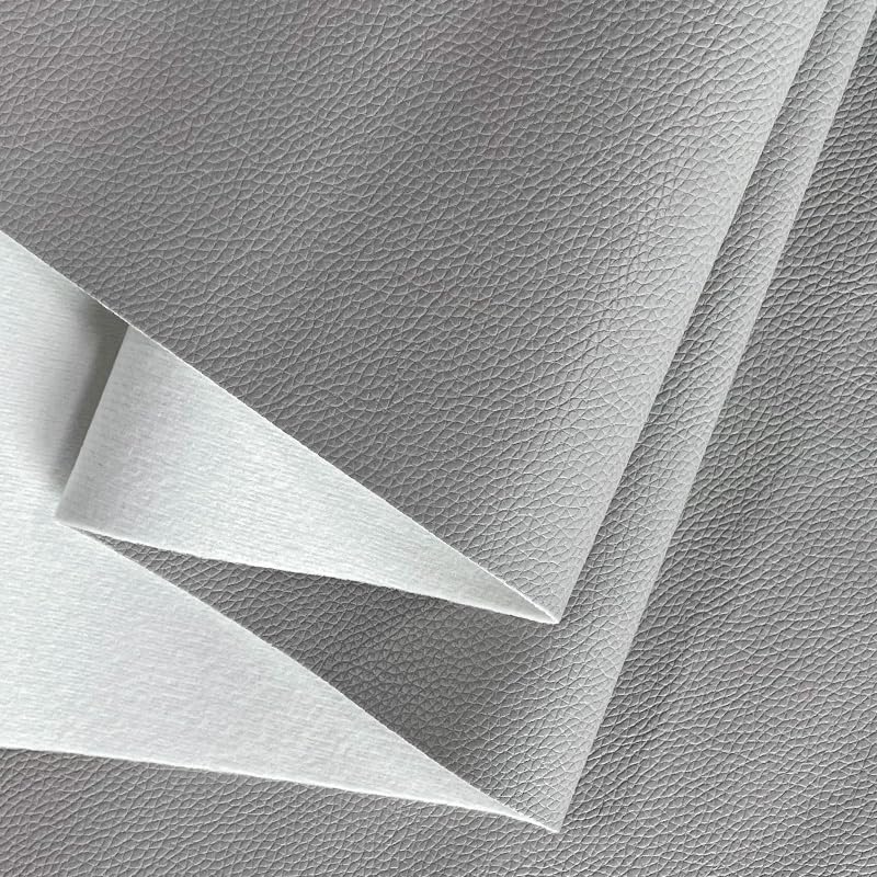 HYANG 91 x 137 cm, tela de piel sintética suave, lichi, piel sintética para decoración de muebles, tapicería de coche (gris)