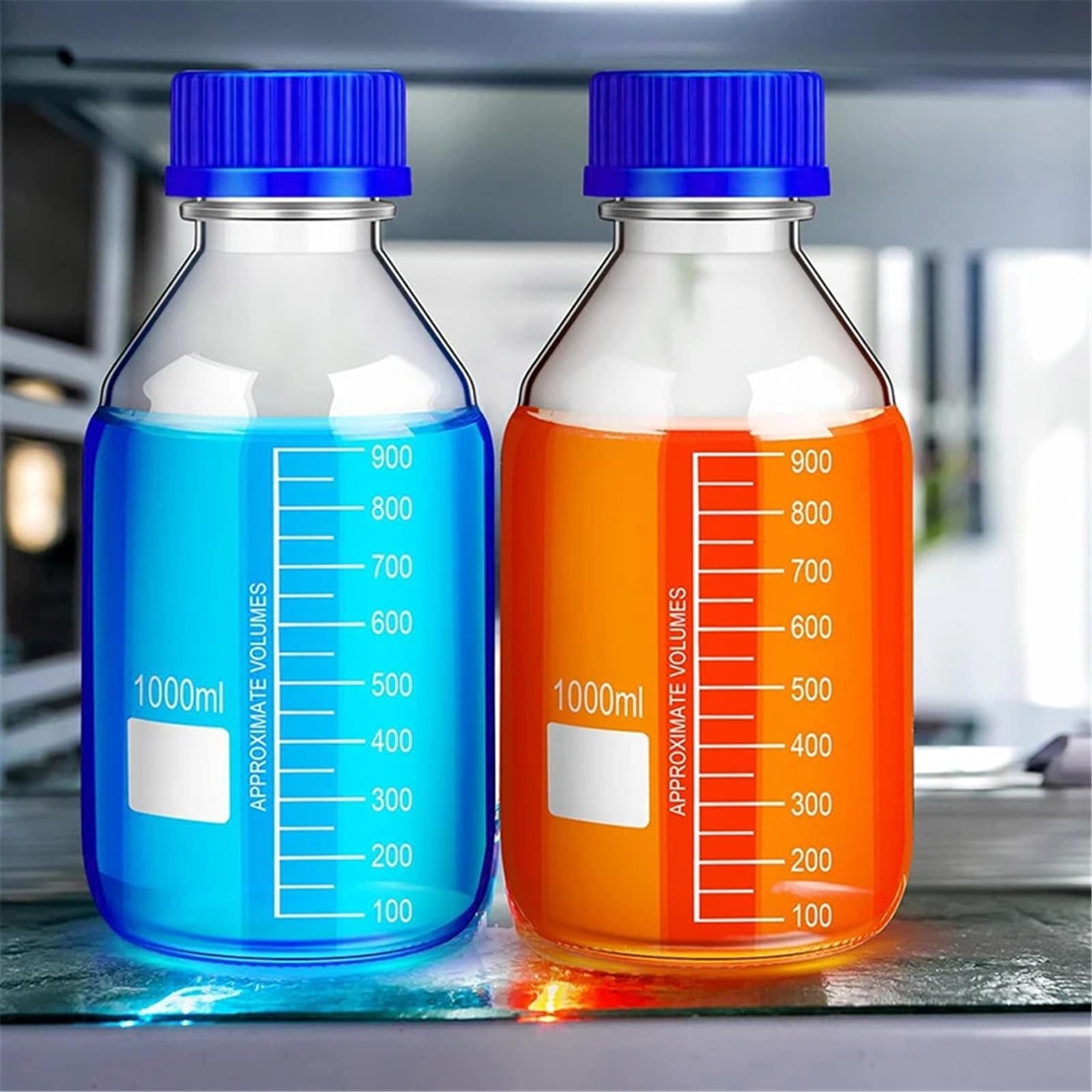 Flaconi for reagenti rotondi graduati da laboratorio da 25-1000 ml, marroni/trasparenti, in vetro for la conservazione di terreni con tappi a vite blu GL45(25ml Brown bottle)