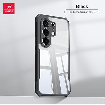 Case Compatible with Tecno Camon 50 4G, Airbag Protection Transparent PC Back + Soft TPU Frame, Anti-scratch Protective Case-Black
