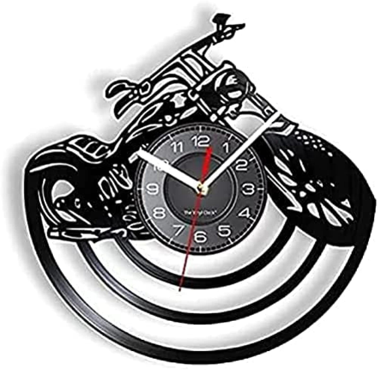 Horloge murale moderne ronde vintage moto suspendue pour décoration de garage