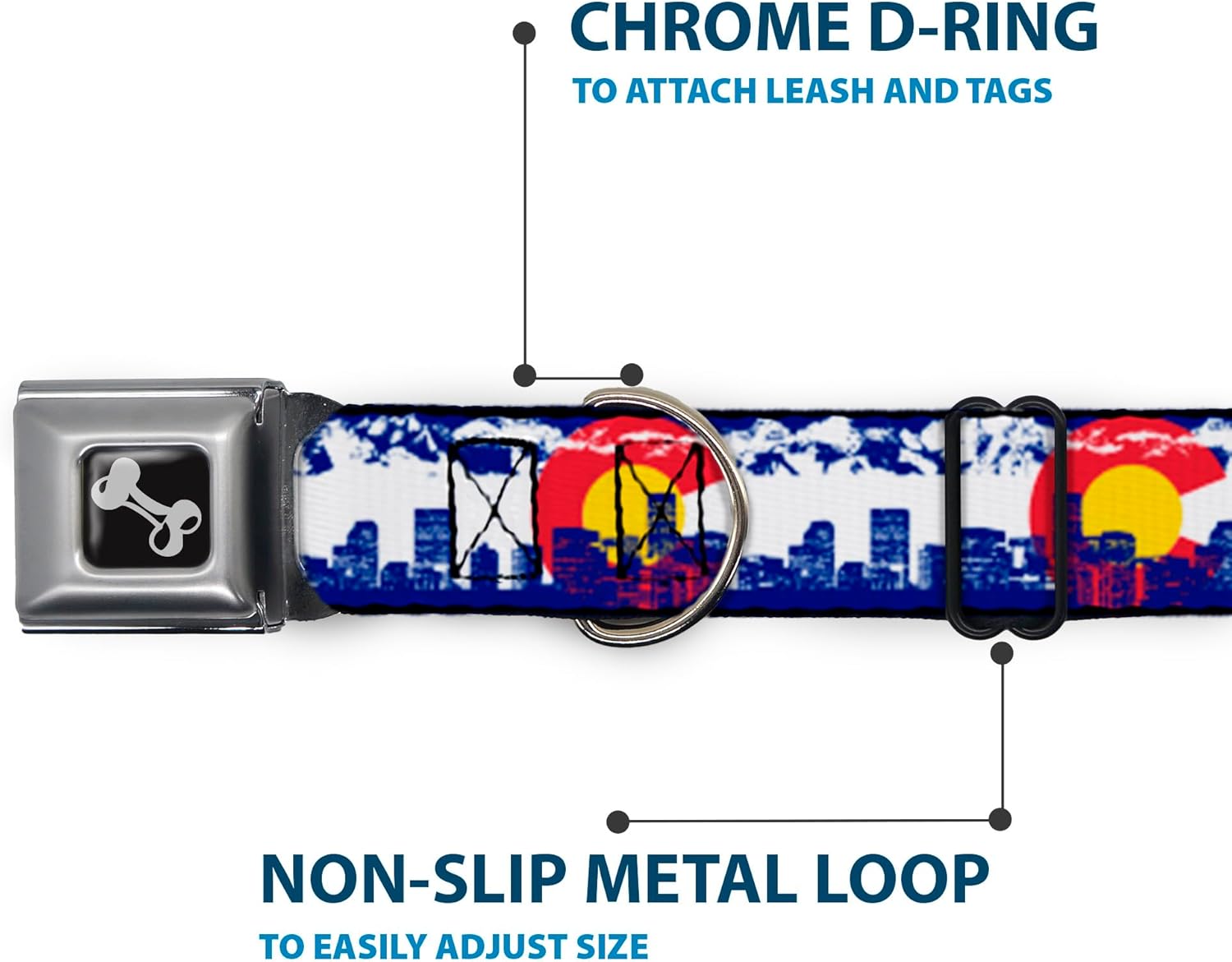 Buckle-Down 18-32" Colorado Skyline/Mountains Dog Collar Bone, Wide Large