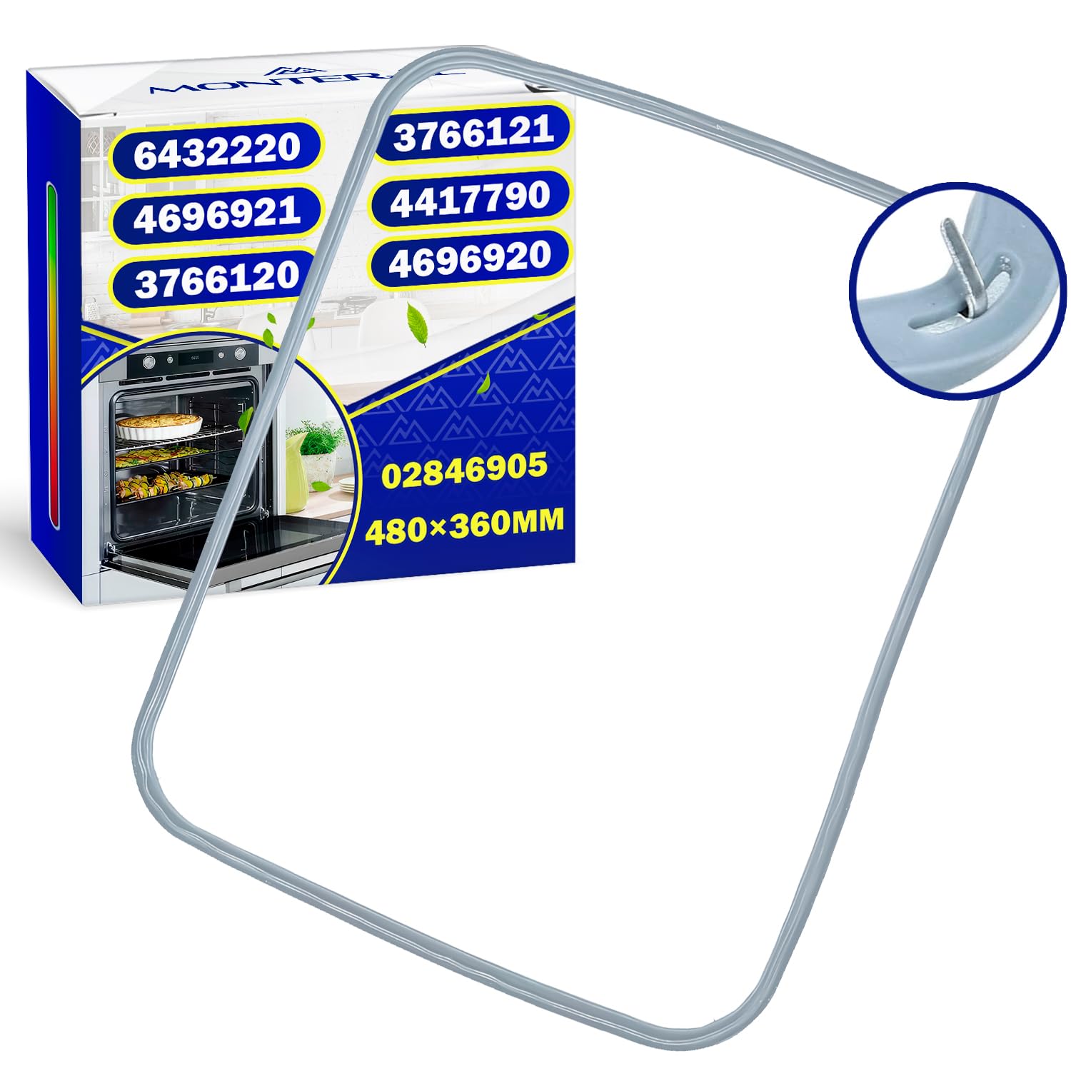 VIOKS Guarnizione Porta Forno - Ricambio Per Miele Imperial, 480x360 Mm Con 4 Ganci, Gomma Resistente