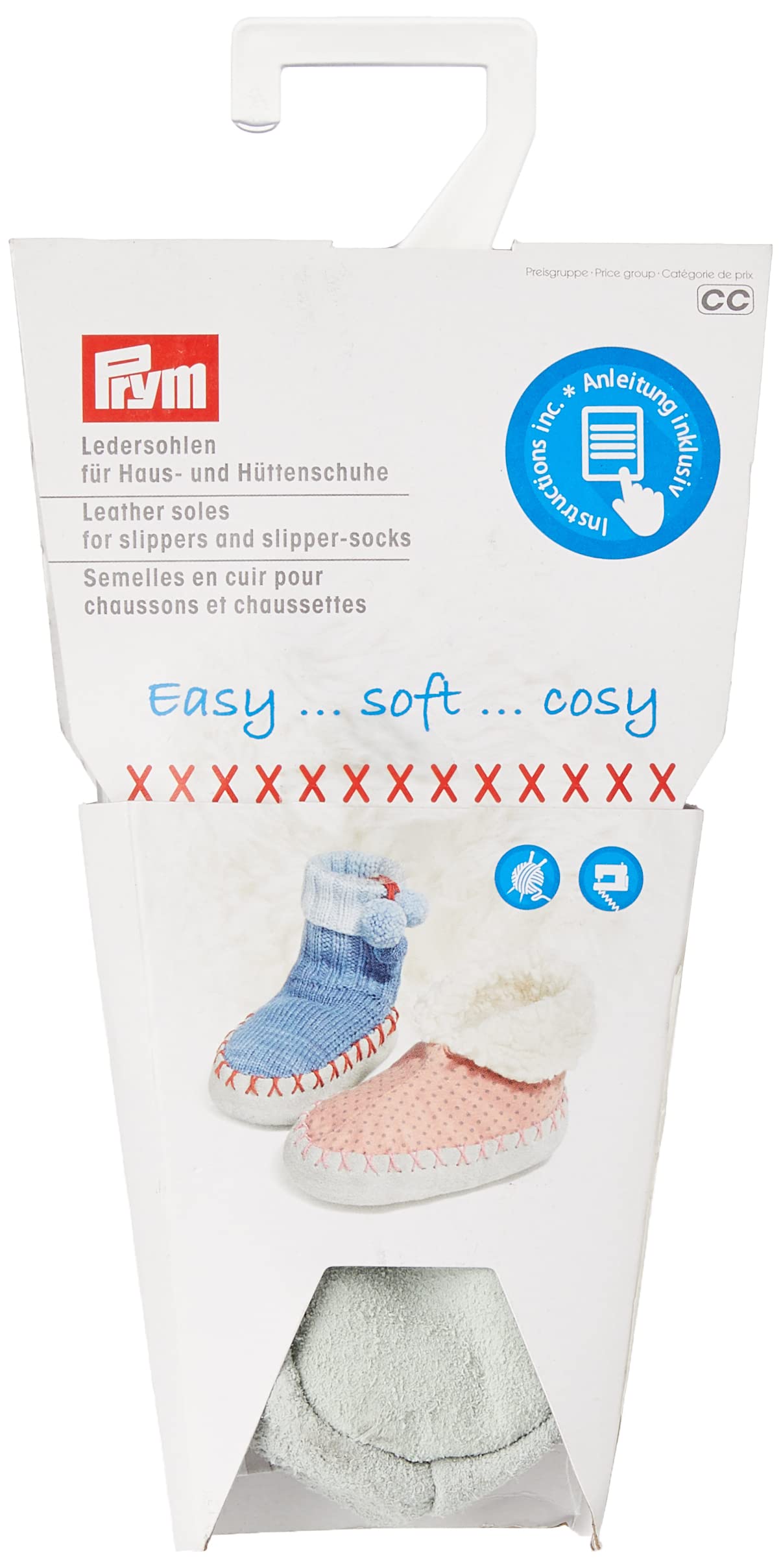 Prym Leather Soles Slipper and Sock, Grey, Size 18-20