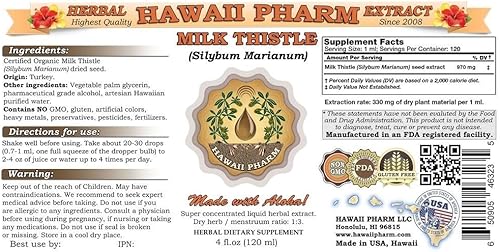Miniatura 2 de Hawaii Pharm Extracto líquido de cardo mariano, suplemento de tintura de cardo mariano orgánico (Silybum marianum) 4 x 4 oz