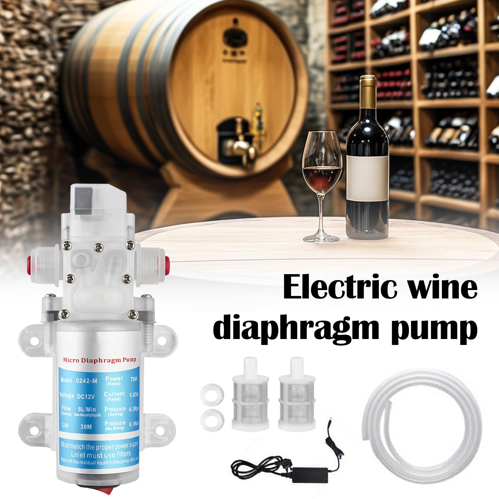 Bomba de Vino, Bomba de Cerveza, Bomba de Vino Eléctrica Portátil, Bomba Eléctrica de Transferencia de Vino Bomba Autocebante de Calidad Alimentaria Velocidad Ajustable para Bombeo de Vino Cerveza
