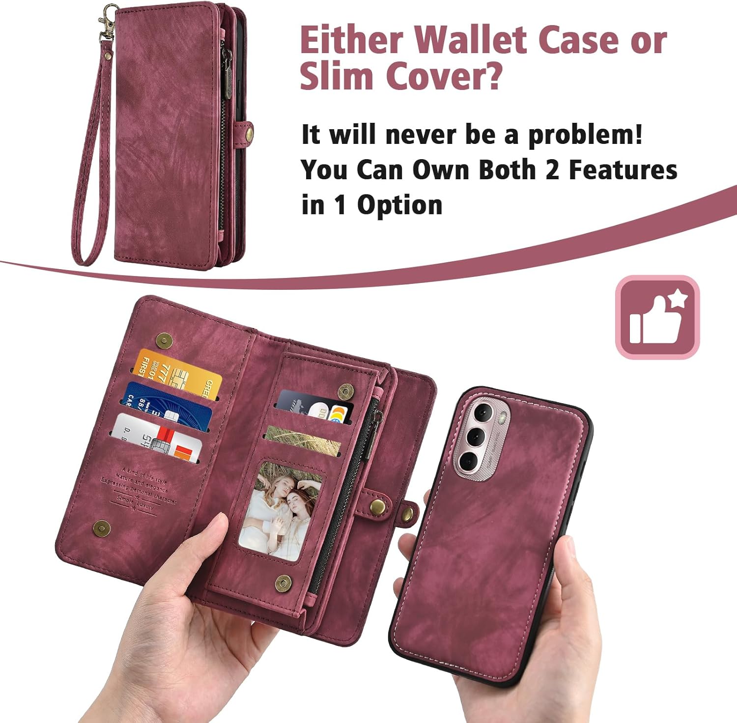Asuwish Phone Case for Moto G Stylus 2022 4G Zipper Wallet Detachable Cell Cover with Tempered Glass Screen Protector Crossbody Strap Flip Card Holder Motorola GStylus XT2211DL XT2211 Women Girls Red