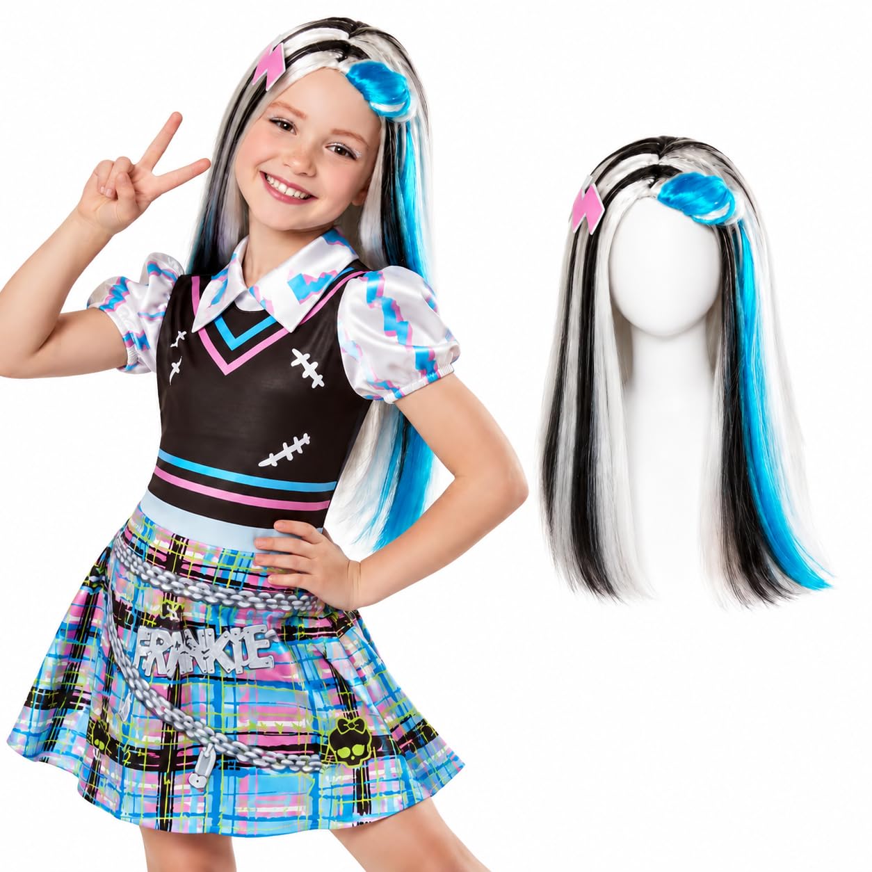 Rubies Girls Monster High Frankie Stein Costume & Wig Set Age 7-8