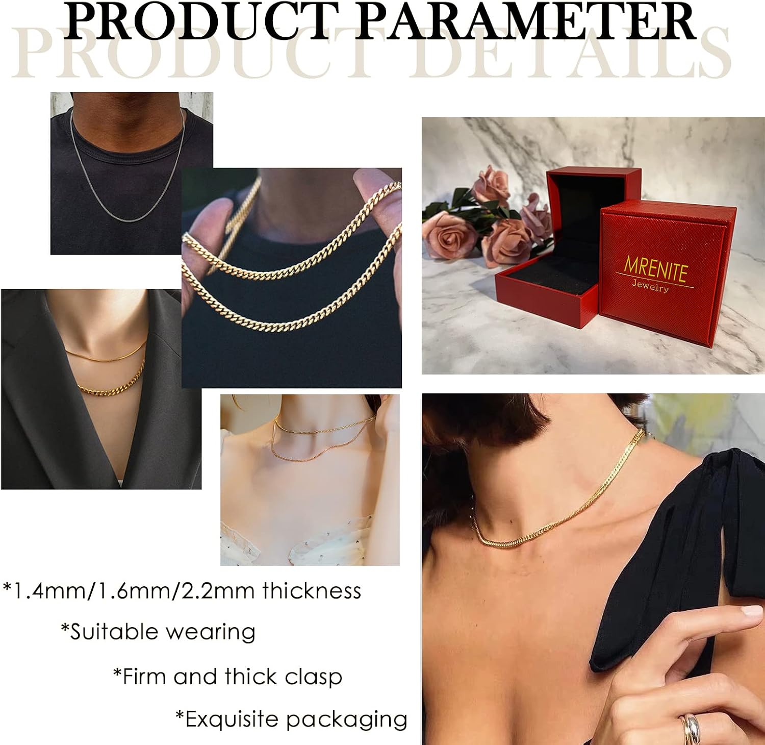 MRENITE Solid 10k 14k 18k Gold 1.4mm/1.6mm/2.2mm Italy Cuban Chain Necklace Adjustable Gold Curb Link Chain Necklaces Collection Lobster Clasp for Women Men 14" 16" 18" 20" 22" 24" 26" 28" 30"