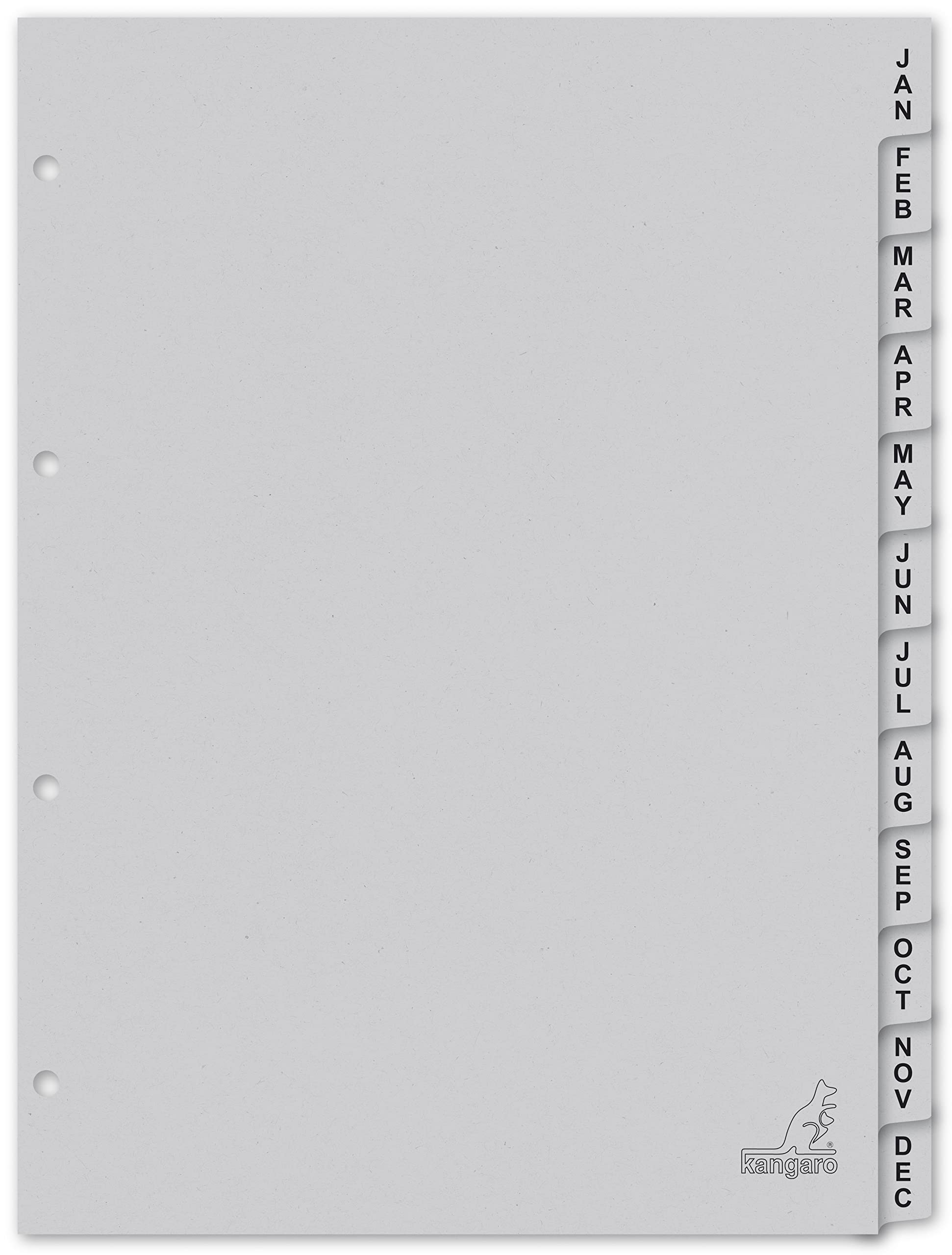 Kangaro A4 Jan-Dec. 180gsm Recycled Grey FSC Card Index - Pack of 12