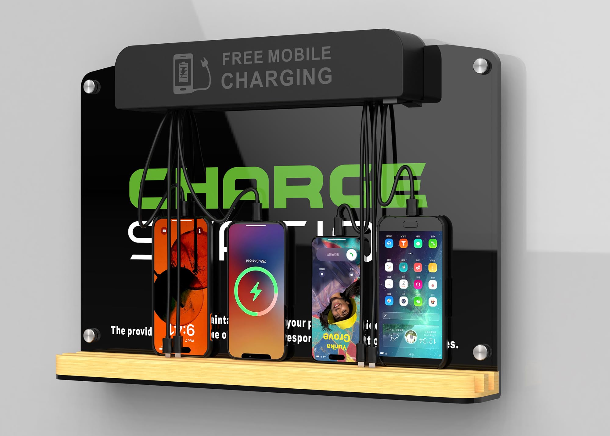 Estación de carga de teléfono celular montada en la pared, 8 puertos de carga, iluminación LED integrada, perfecta para hospitales, aeropuertos, bibliotecas, hoteles, centros comerciales, gimnasios y