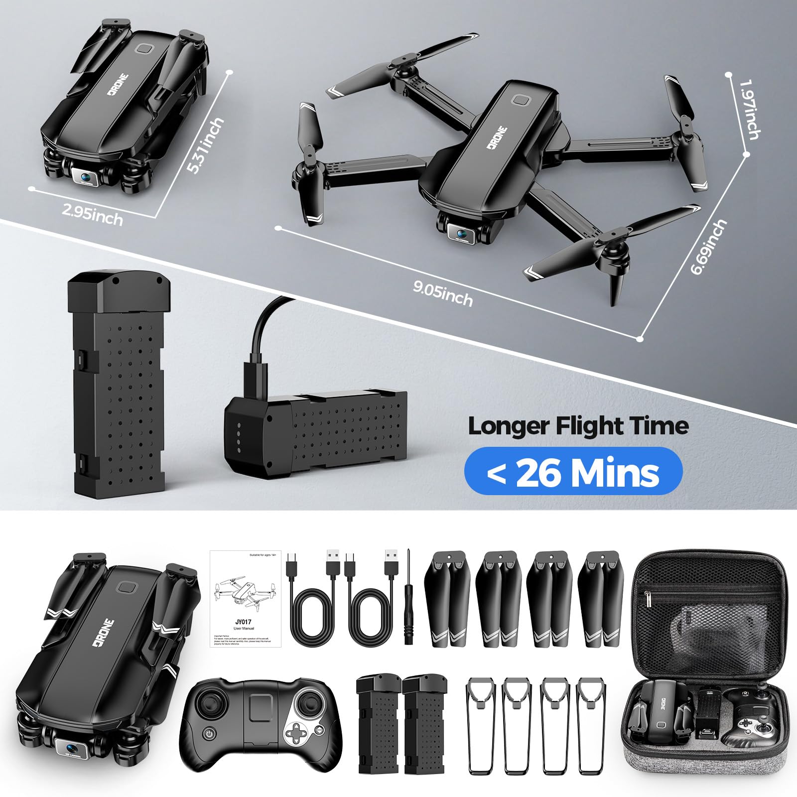 Drone with Camera 1080P HD FPV Foldable Drone for Adults and Beginners, RC Quadcopter with Gravity Control, One Key Take Off/Land, Optical Flow Positioning, 360° Flip, 3 Speed Mode, Waypoint Fly