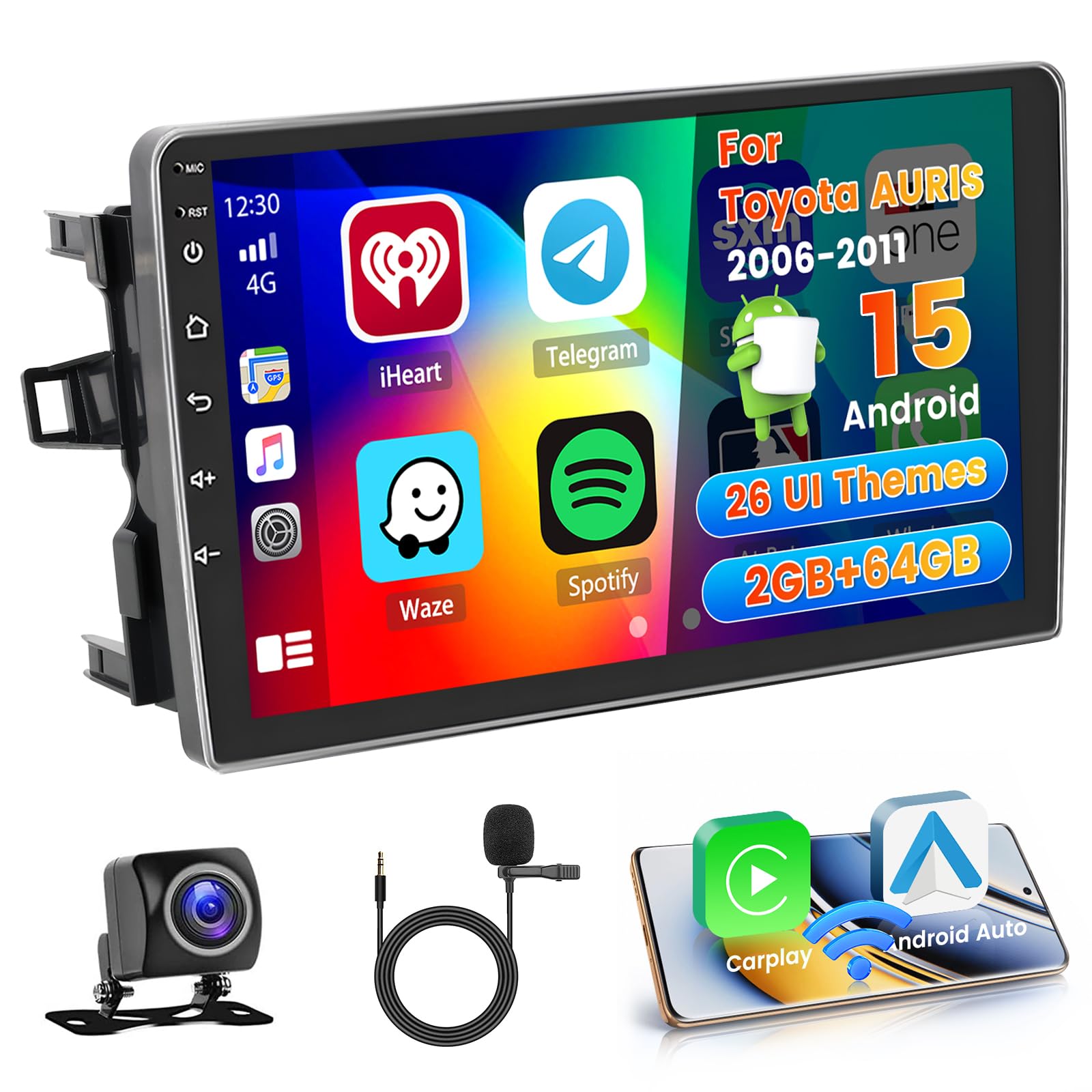 Hikity 2G+64G Radio Navi Für Toyota Auris 2006-2011 Mit Wireless CarPlay Android Auto, 10.1 Zoll Touchscreen Radio Android mit Mirror Link GPS WiFi Bluetooth FM RDS EQ SWC Rückfahrkamera