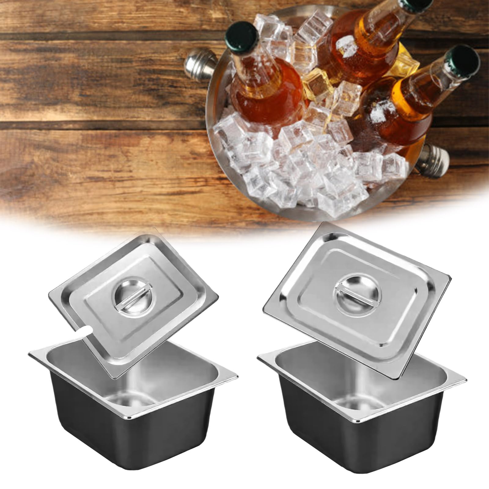 Robuster Lebensmittelbehälter für halbe Portionen aus Edelstahl, spülmaschinenfest, rostfrei, Aufbewahrungspfanne für gewerbliche Küchen mit Deckel, Aufbewahrungsbehälter für gewerbliche Lebensmittel