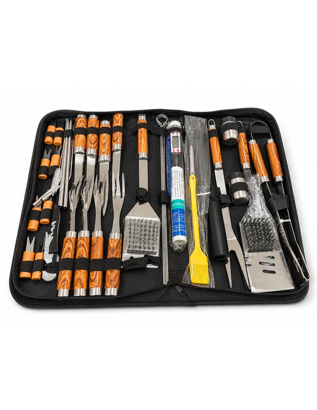 JARDIN202 - Juego Utensilios Barbacoa, Accesorios Parrilla Acero Inoxidable, Set Grill, Kit de Herramientas BBQ con Bolsa de Transporte | (38 Piezas)