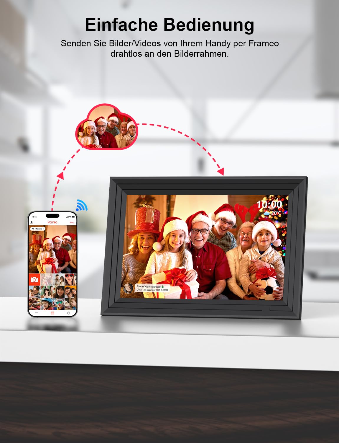 Cadre Photo Numérique WiFi Connecté 10,1 Pouces Electronics Digital Frame Album Grand Format 32 Go Frameo 1280x800 HD Cadres Video/Photos IPS Écran Tactile Rotation Automatique Espace ShabanJesy